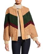 Colorblocked Teddy-knit Bomber Jacket