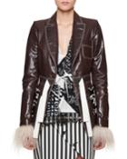 Bastille Cow-patch Leather Jacket With Shearling Cuffs
