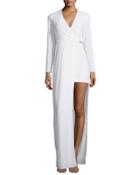 Long-sleeve Asymmetric Jersey Gown, Chalk