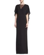 Illusion-neck Caftan-style Evening Gown, Black