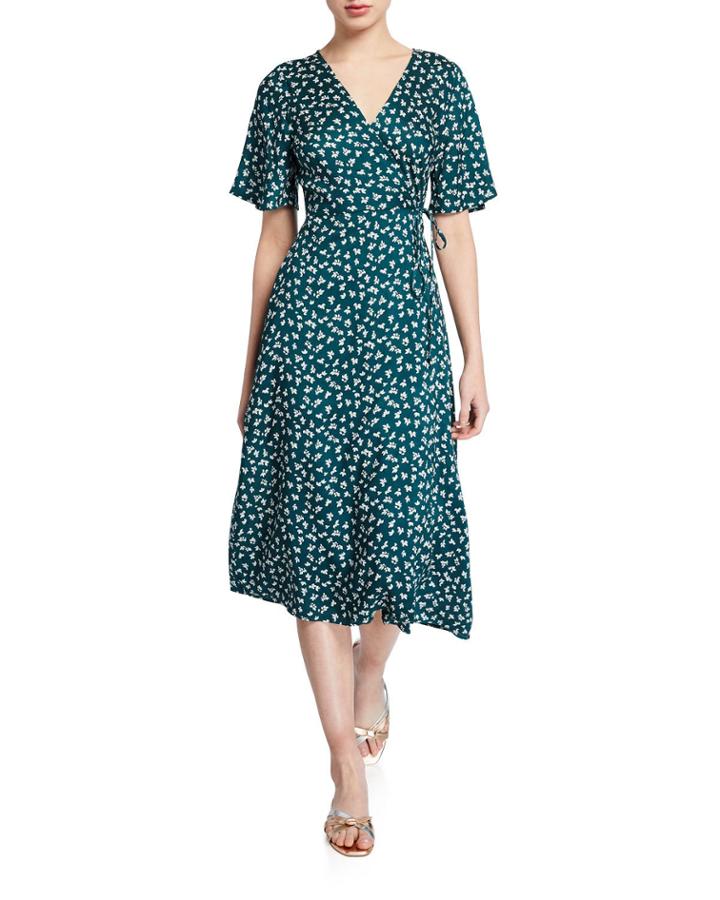 Printed Short-sleeve Midi Wrap Dress