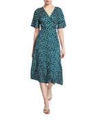 Printed Short-sleeve Midi Wrap Dress