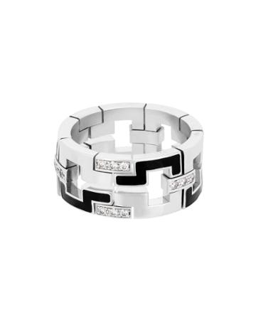 Estate 18k White Gold Le Baiser Du Dragon Diamond & Enamel Ring,