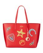 Large Logo Patches Shopper Tote Bag, Red