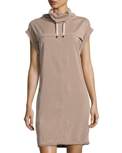 Stretch-silk Turtleneck Shift Dress,