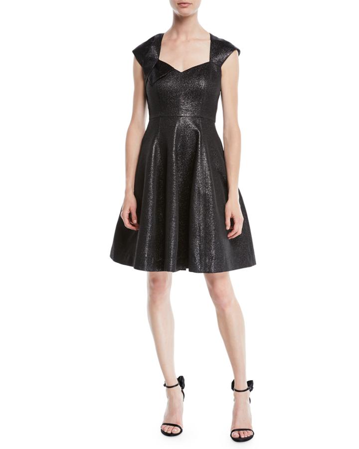Structured Metallic Cap-sleeve Dress