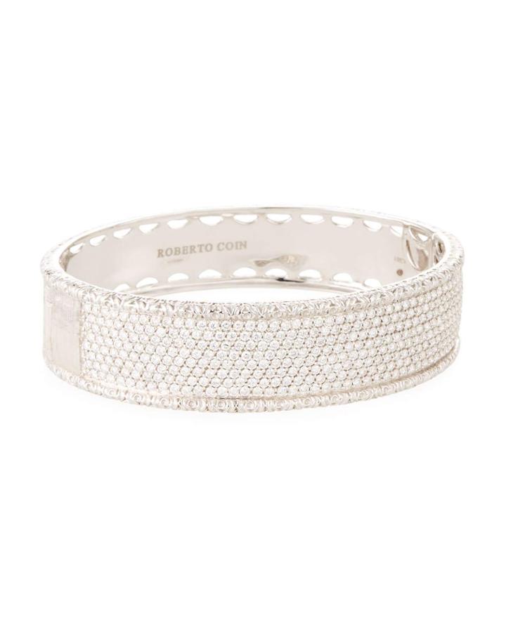 18k White Gold Florentine Diamond Pave Bangle