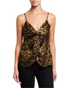 Leopard-print Twisted-front Printed Top, Olive