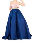 Two-tone Strapless Embellished Belt Ball Gown