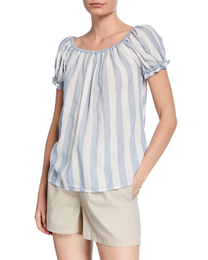 Awning Stripe Boat-neck Cap-sleeve Top