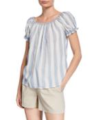 Awning Stripe Boat-neck Cap-sleeve Top
