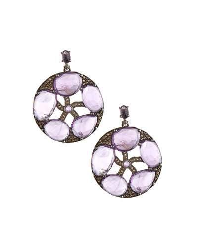 Round Amethyst & Champagne Diamond Drop Earrings