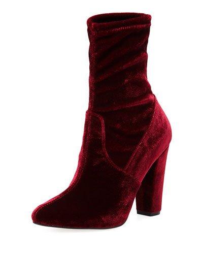 May Velvet Sock High Bootie, Burgundy