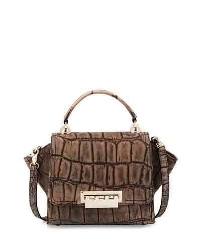 Eartha Leather Crocodile-print Crossbody Bag, Beige