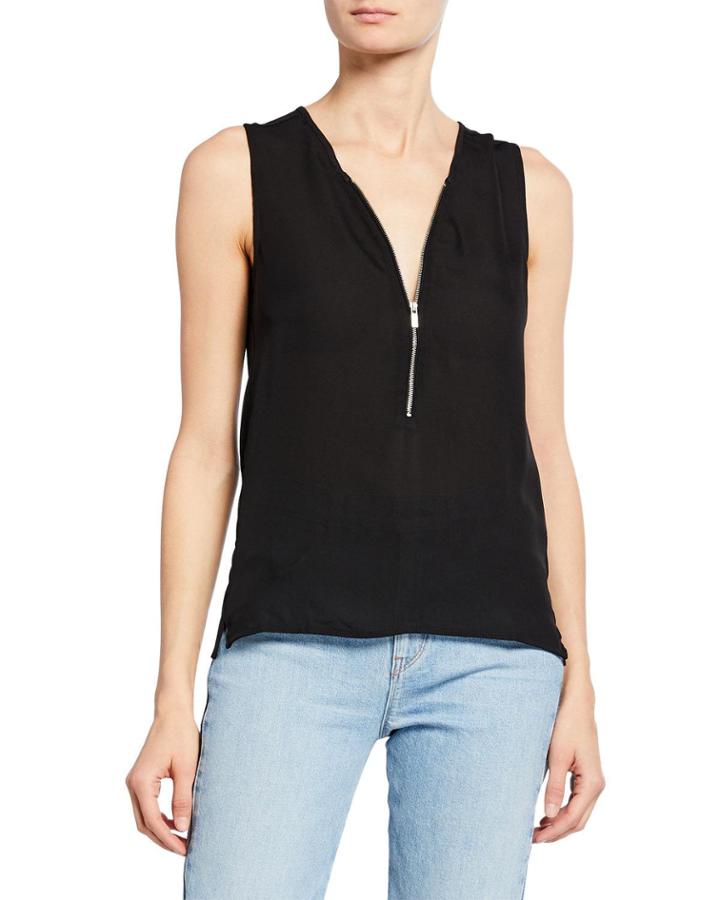Zip-font Silk Jersey Tank Top