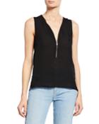 Zip-font Silk Jersey Tank Top