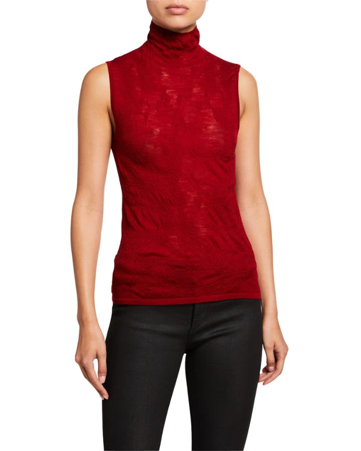 Elasticized Wool Sleeveless Turtleneck Top