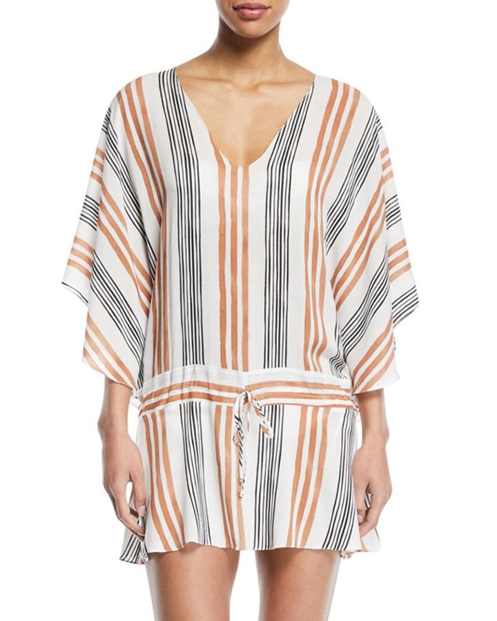 Potosi V-neck Long-sleeve Striped Coverup Tunic
