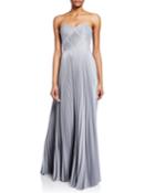Strapless Pleated Lame Gown With