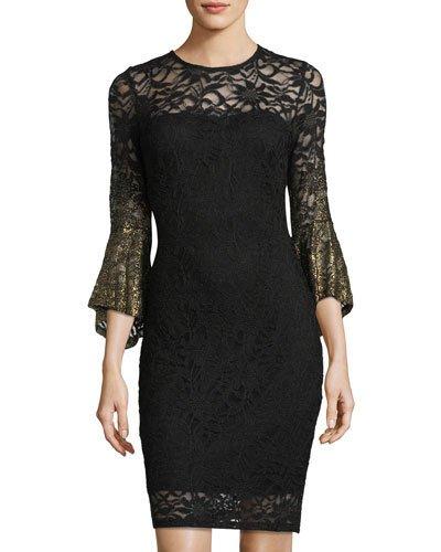 Glitter Lace Bell-sleeve Sweetheart Illusion Dress