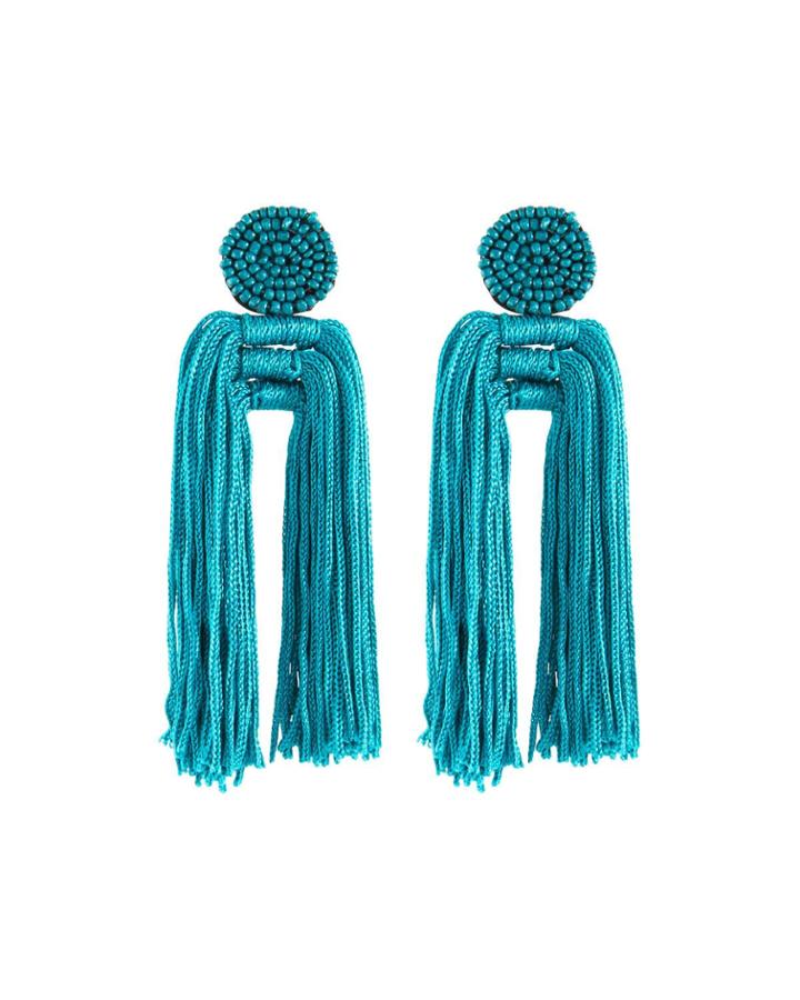 Nylon Multi-tassel Earrings, Teal