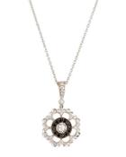 18k Black & White Diamond Scalloped Floral Pendant Necklace