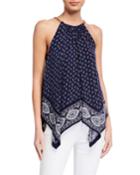 Paisley Print Chain-neck Handkerchief Halter Top