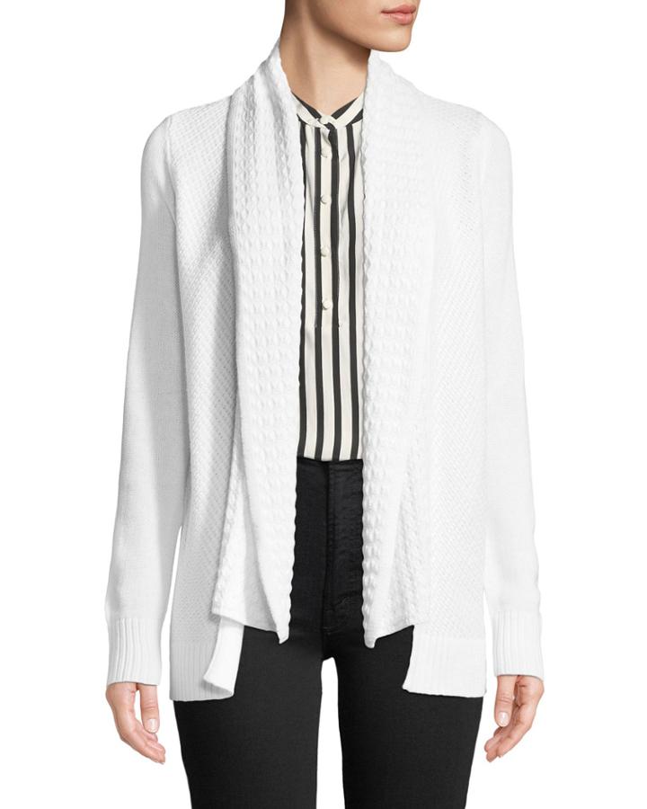 Mixed-stitch Open-front Cotton-cashmere Cardigan