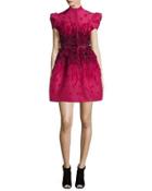 Feather-embellished Mini Cocktail Dress, Raspberry