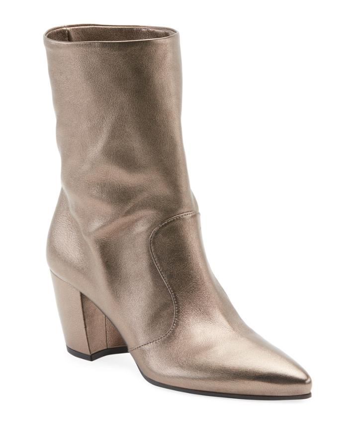 Western Metallic Pointed Booties, Titanio