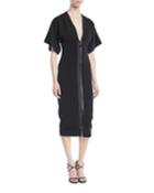 Deep-v Two-way Zip Kimono-sleeve