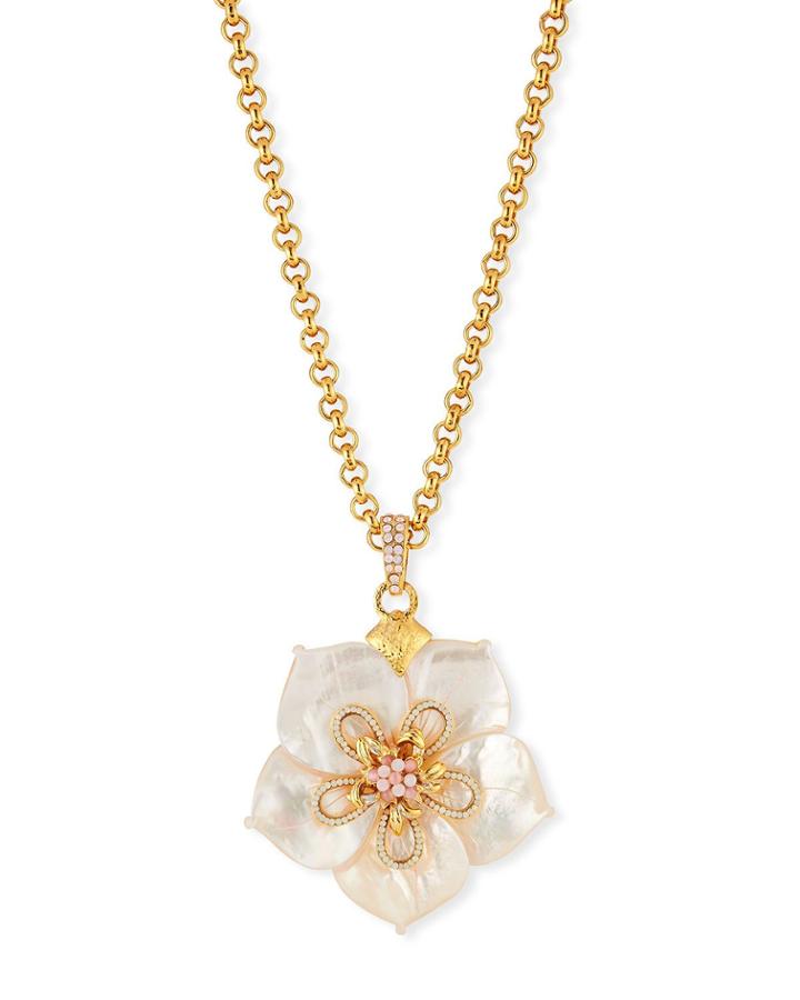 White Crystal Flower Pendant Necklace