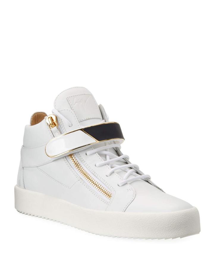 Men's Leather High-top Golden Bar