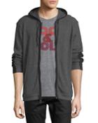 Waffle-knit Zip-front Hoodie