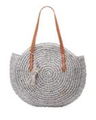 Circular Woven Straw Shoulder Bag, Gray
