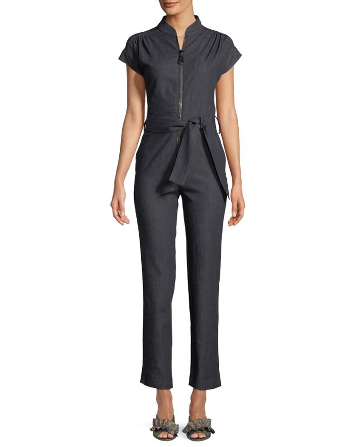 Soul Cap-sleeve Zip-front Straight-leg Denim Jumpsuit