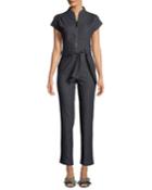 Soul Cap-sleeve Zip-front Straight-leg Denim Jumpsuit