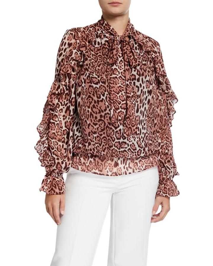Troy Animal-print Ruffle Top