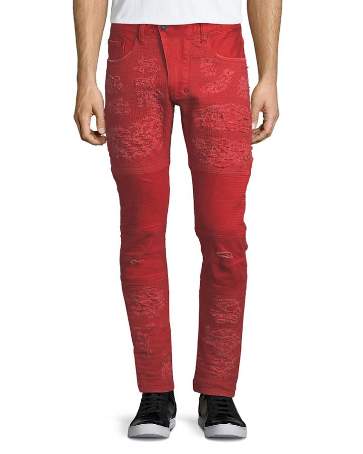 Windsor Distressed Skinny Moto Jeans, Orange
