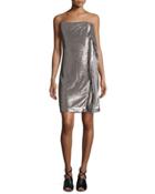 Strapless Sequin Dress W/side Ruffle, Taupe/silver