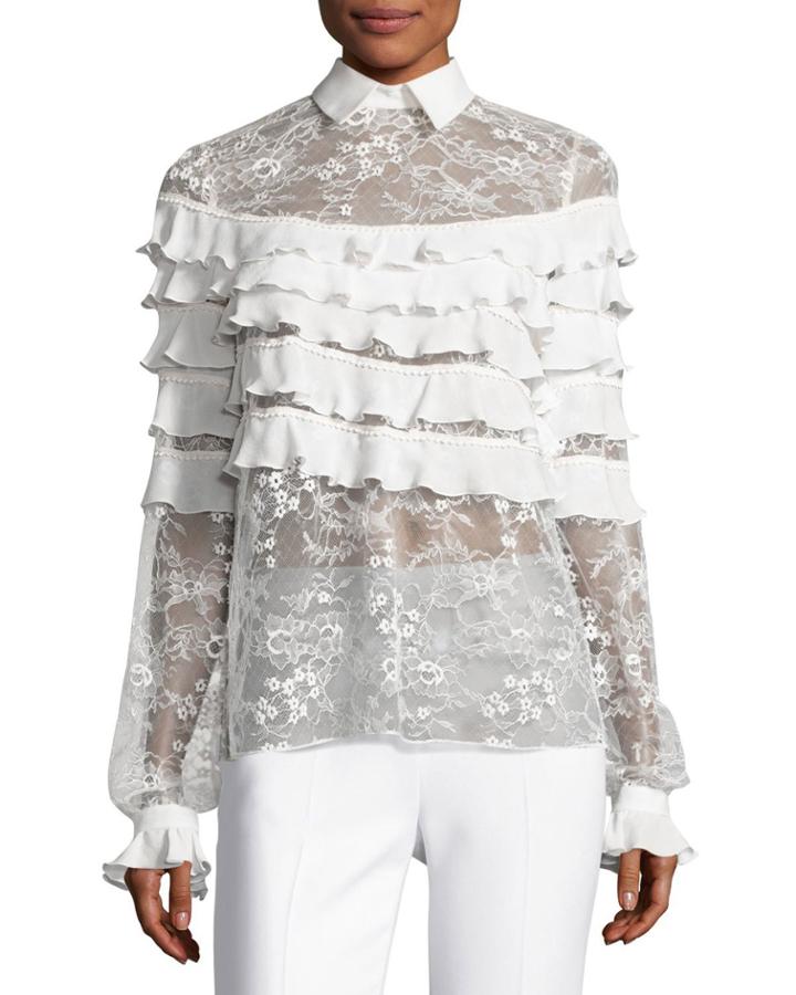 Ruffled Lace Collared Blouse, Porcelain