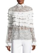 Ruffled Lace Collared Blouse, Porcelain