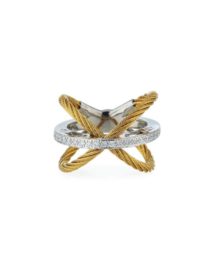 Crisscross & Diamond Pave Ring, Yellow,