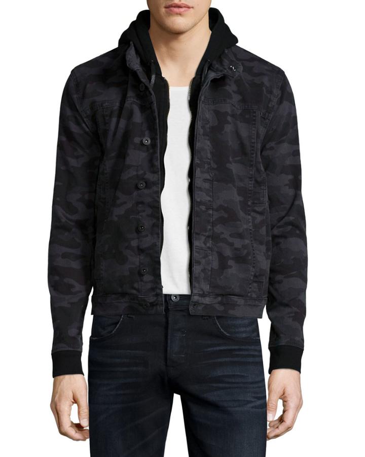 Nata Camo-print Hooded Moto Jacket, Green