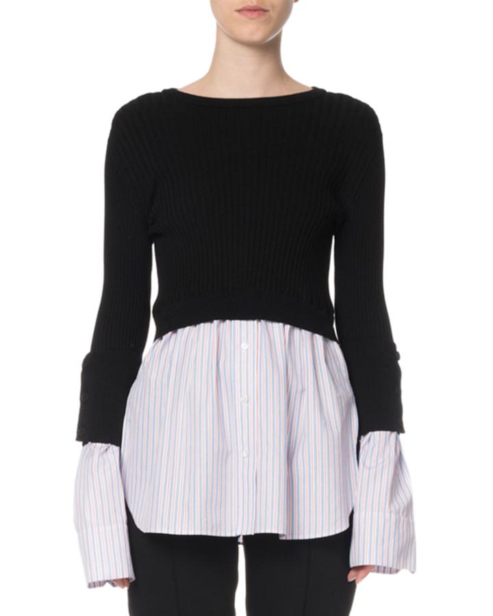 2-in-1 Layered Shirting Button-back Top