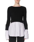 2-in-1 Layered Shirting Button-back Top