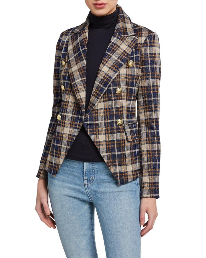 Camille Double-breasted Cropped Plaid Jacket