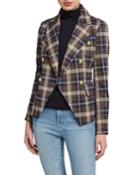 Camille Double-breasted Cropped Plaid Jacket