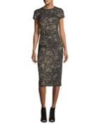 Metallic Jacquard Sheath Dress With Belt