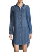 Long-sleeve Button-front Chambray Tunic